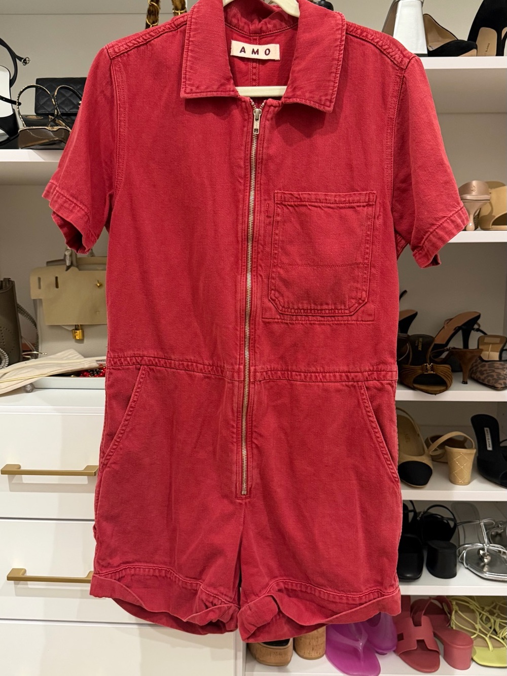 AMO Kids Coral-Red Short Sleeve Zip Romper